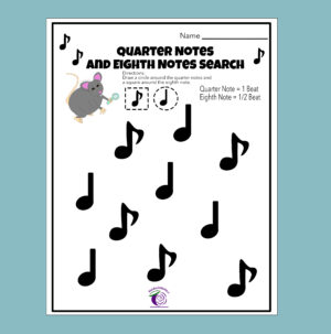 Quarter Note and Eighth Note Search Worksheet