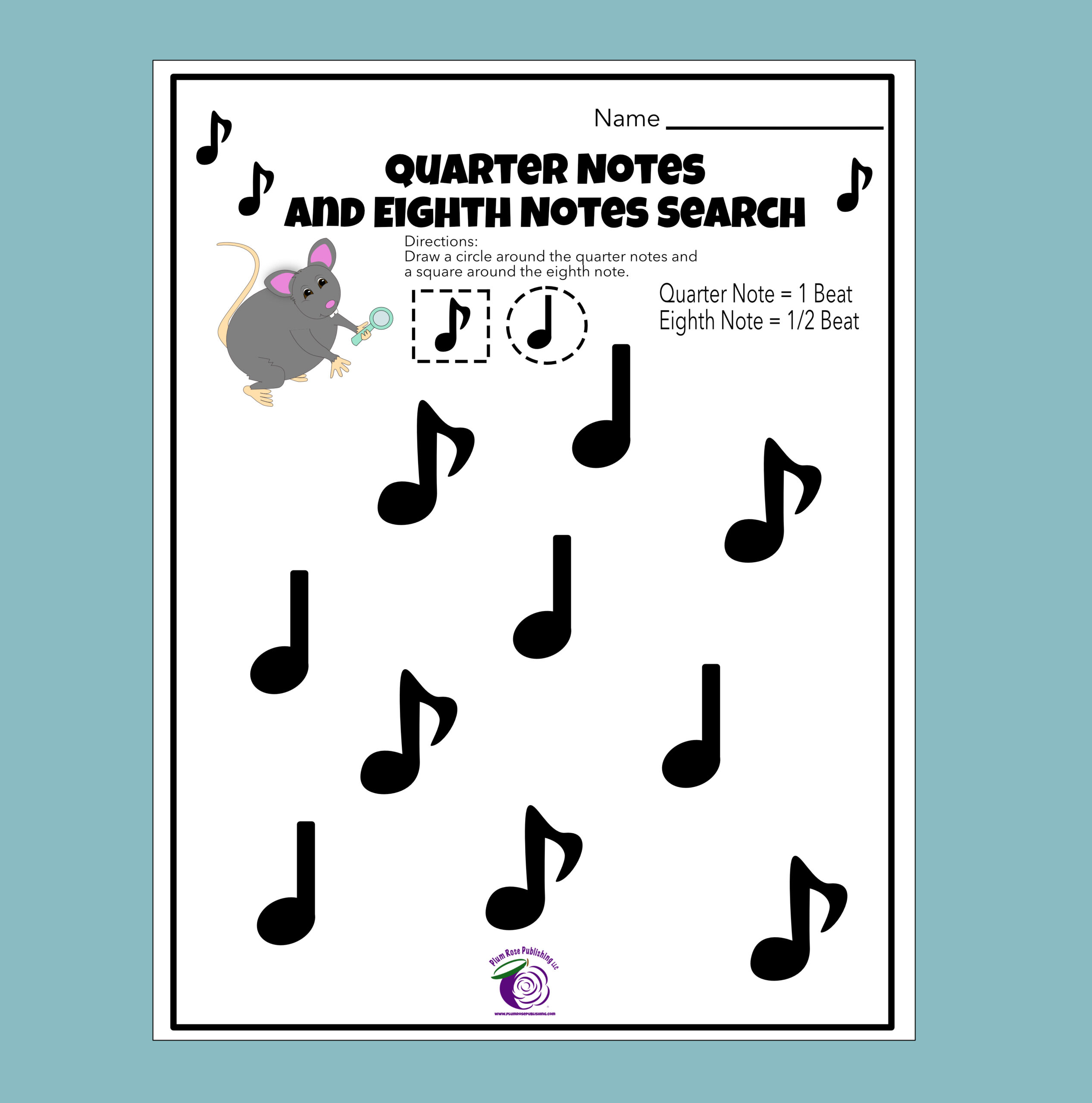 Quarter Note and Eighth Note Search Worksheet